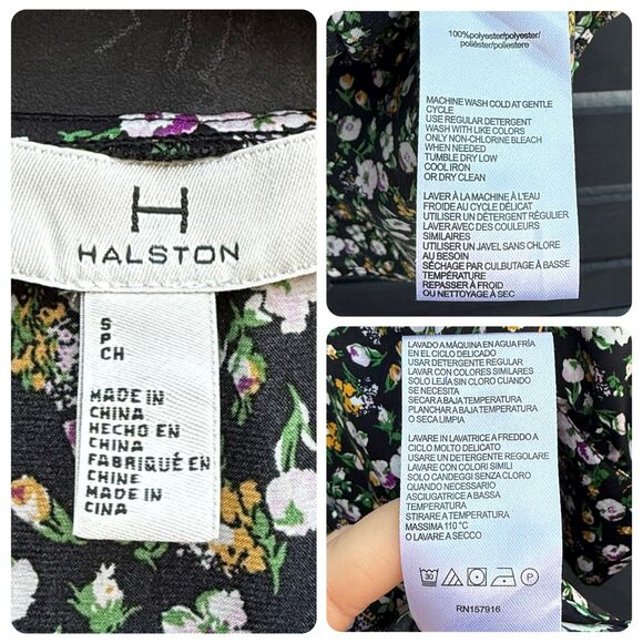 Halston Floral Lace Trim Peter Pan Collar Blouse | Floating Ditsy Black | Small - Picture 9 of 9